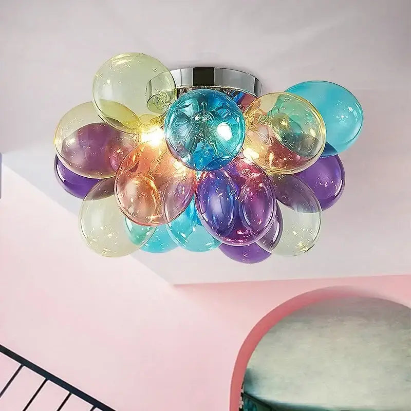 Colorful decorbites glass bubble chandelier pendant light with vibrant multi-colored glass globe and chrome base for living room decor