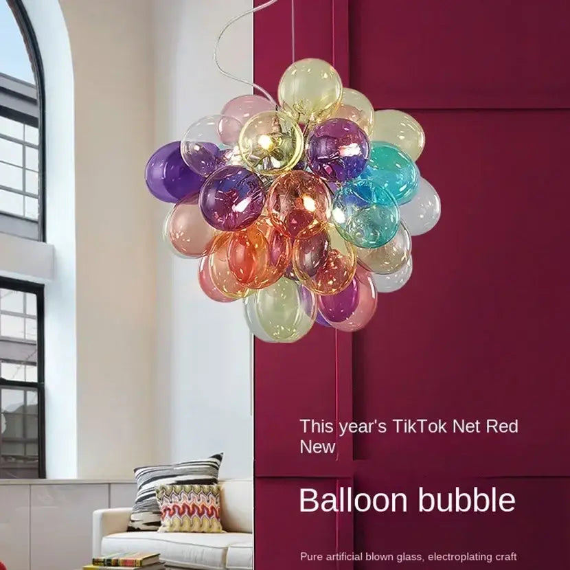 Colorful decorbites glass bubble chandelier pendant light with vibrant purple teal orange and yellow bubbles for living room decor