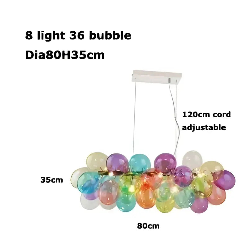 Colorful glass bubble chandelier pendant light with 8 translucent spheres in purple blue green orange and yellow for living room decorbites glass bubble