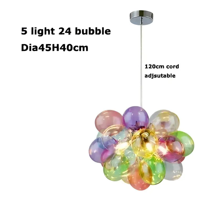 Colorful glass bubble chandelier pendant light with five translucent glass bubbles and 120cm adjustable cord for decorbites