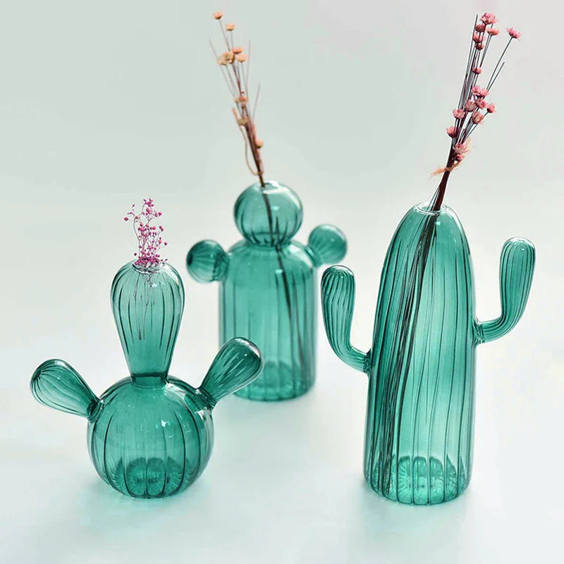 Colorful Glass Cactus Vase for Home Decor