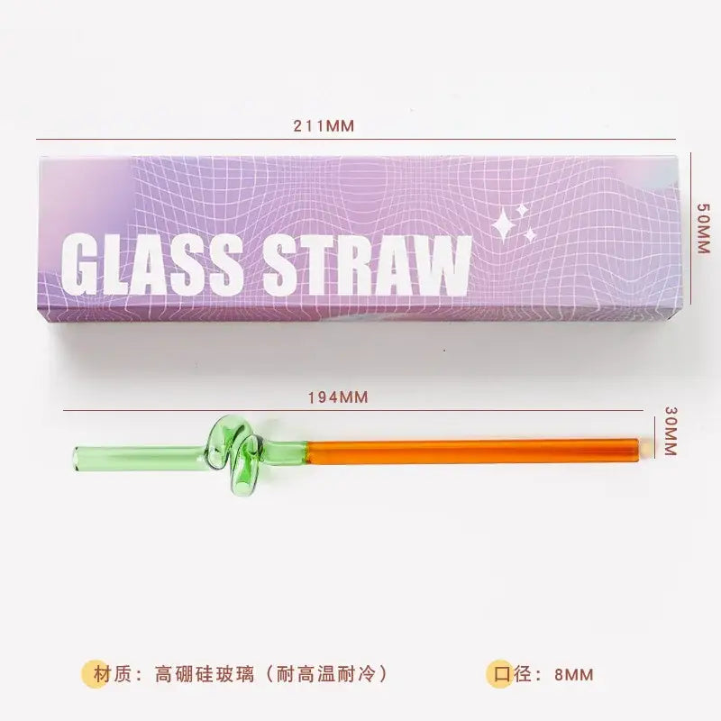 Colorful glass flower handle stir bar with green and orange gradient and twisted knot design for kitchen cocktails