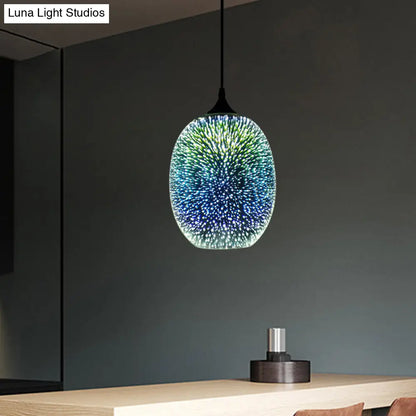 Colorful Glass Pendant Lamp with Chrome LED, Modern 3-D Design, Hanging Ceiling Lighting