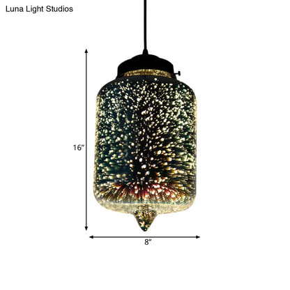 Colorful Glass Pendant Lamp with Chrome LED, Modern 3-D Design, Hanging Ceiling Lighting