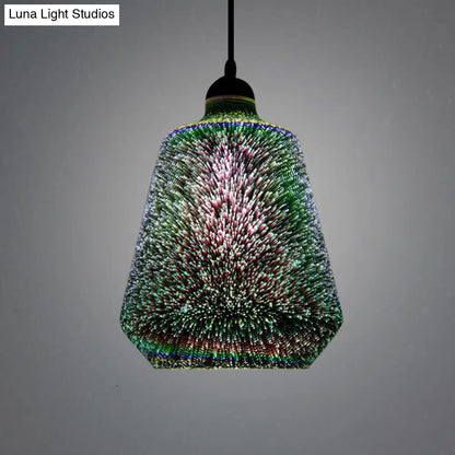 Colorful Glass Pendant Lamp with Chrome LED, Modern 3-D Design, Hanging Ceiling Lighting