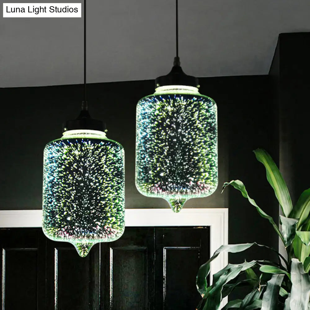 Colorful Glass Pendant Lamp with Chrome LED, Modern 3-D Design, Hanging Ceiling Lighting