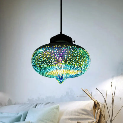 Colorful Glass Pendant Lamp with Chrome LED, Modern 3-D Design, Hanging Ceiling Lighting