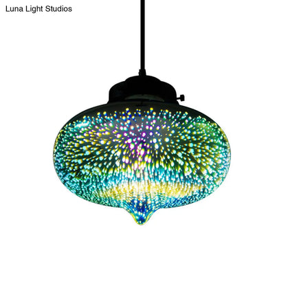 Colorful Glass Pendant Lamp with Chrome LED, Modern 3-D Design, Hanging Ceiling Lighting