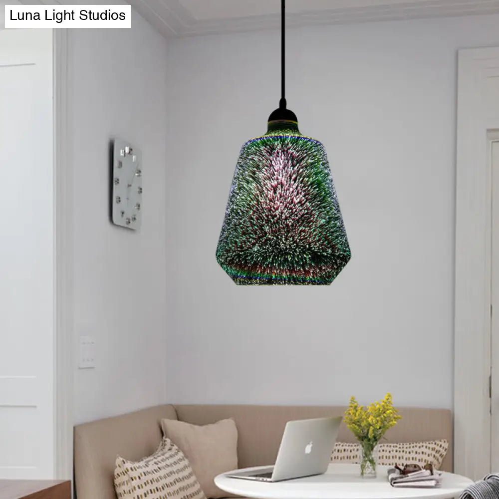 Colorful Glass Pendant Lamp with Chrome LED, Modern 3-D Design, Hanging Ceiling Lighting