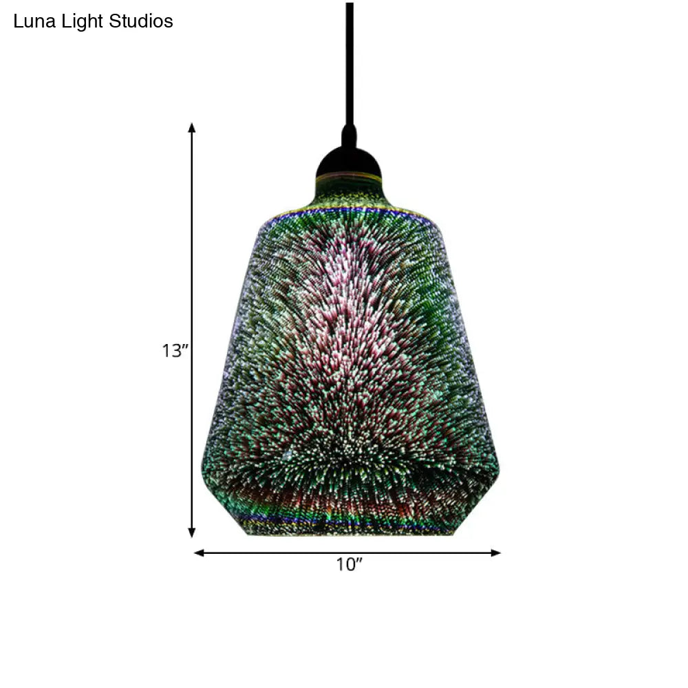 Colorful Glass Pendant Lamp with Chrome LED, Modern 3-D Design, Hanging Ceiling Lighting