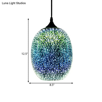 Colorful Glass Pendant Lamp with Chrome LED, Modern 3-D Design, Hanging Ceiling Lighting