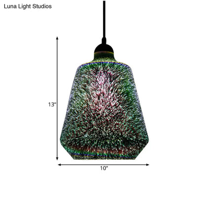 Colorful Glass Pendant Lamp with Chrome LED, Modern 3-D Design, Hanging Ceiling Lighting