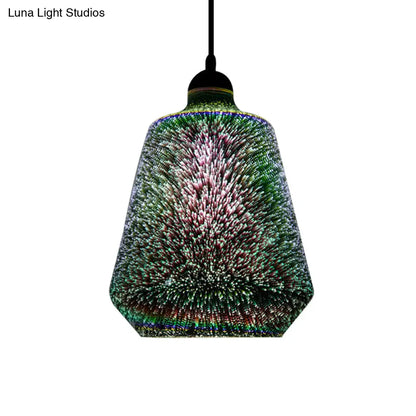 Colorful Glass Pendant Lamp with Chrome LED, Modern 3-D Design, Hanging Ceiling Lighting