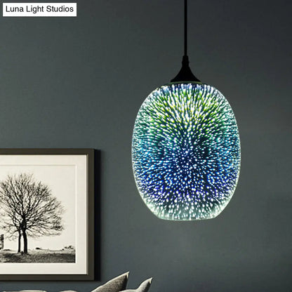 Colorful Glass Pendant Lamp with Chrome LED, Modern 3-D Design, Hanging Ceiling Lighting