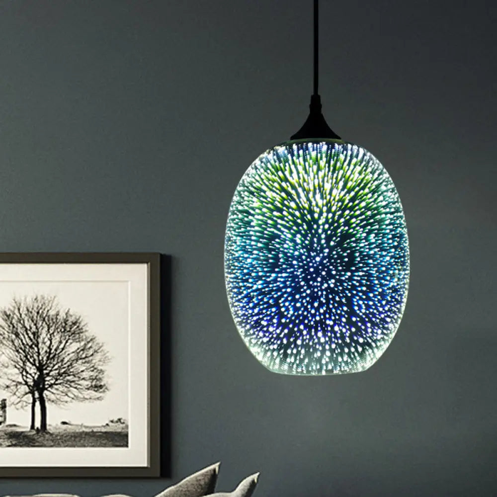 Colorful Glass Pendant Lamp with Chrome LED, Modern 3-D Design, Hanging Ceiling Lighting