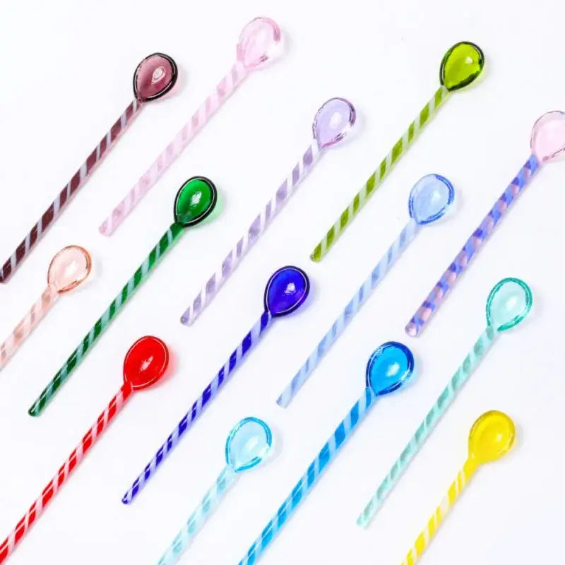 Colorful glass stirring spoon set with twisted handles and balloon heads for kitchen and dining room decorbites colorful glass