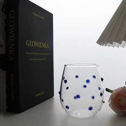 Clear glass wave dots wine tumbler with blue polka dots from colorful glass wave dots mug set for dining room use