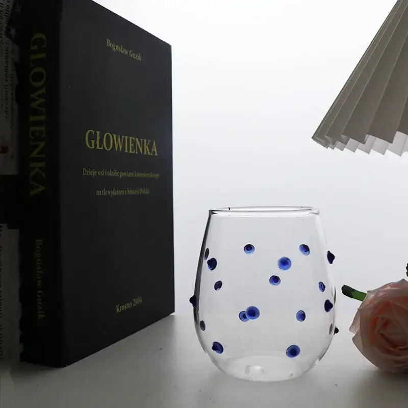 Clear glass wave dots wine tumbler with blue polka dots from colorful glass wave dots mug set for dining room use