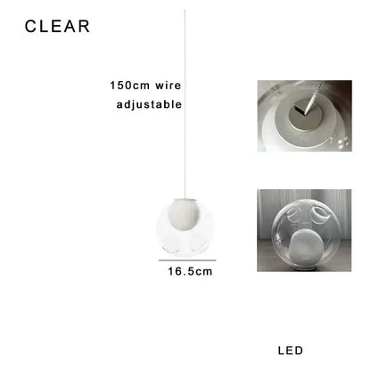 Clear brand led pendant lights with transparent glass globe and adjustable 150cm wire for decorbites colorful glaze glass decor