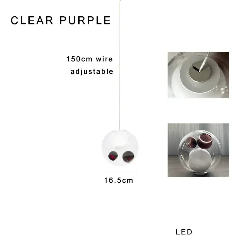 Clear purple spherical led pendant lights with red accents and 150cm adjustable wire for decorbites colorful glaze glass decor