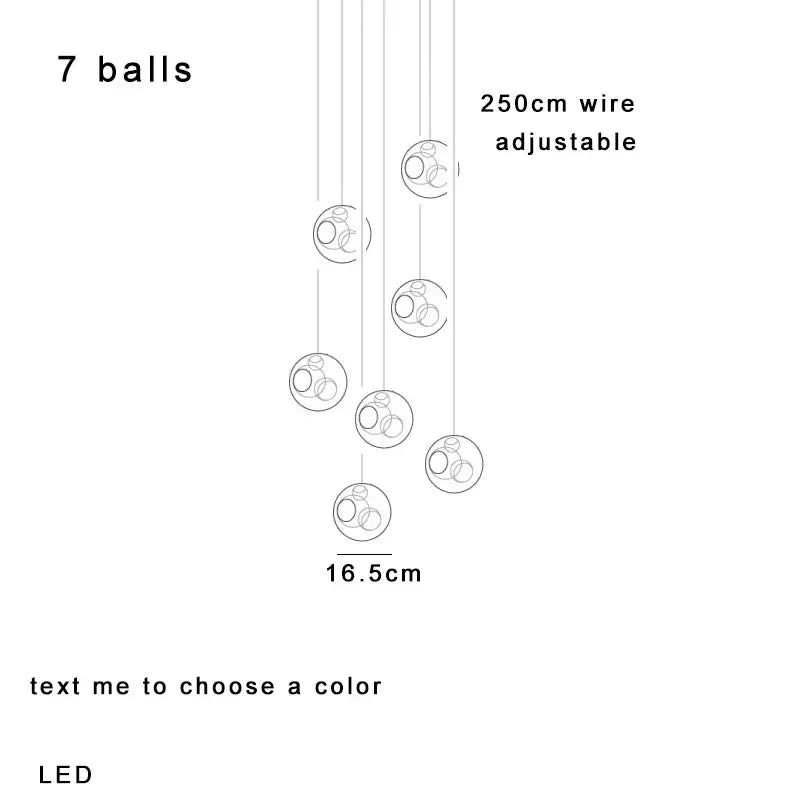 Modern minimalist pendant lights with seven colorful glaze glass orbs suspended from adjustable 250cm wire decorbites colorful glaze glass
