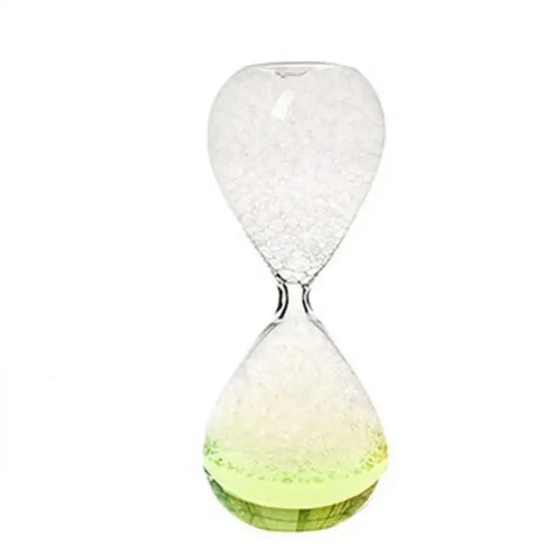 Clear glass decorbites bubble dream hourglass with heart shapes and glittery green and white sand for kids bedroom decor