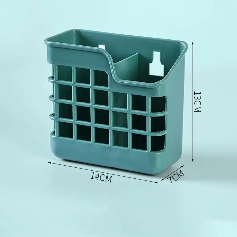 Teal plastic decorbites kitchen cutlery storage holder with grid pattern and divided compartments for utensil caddy
