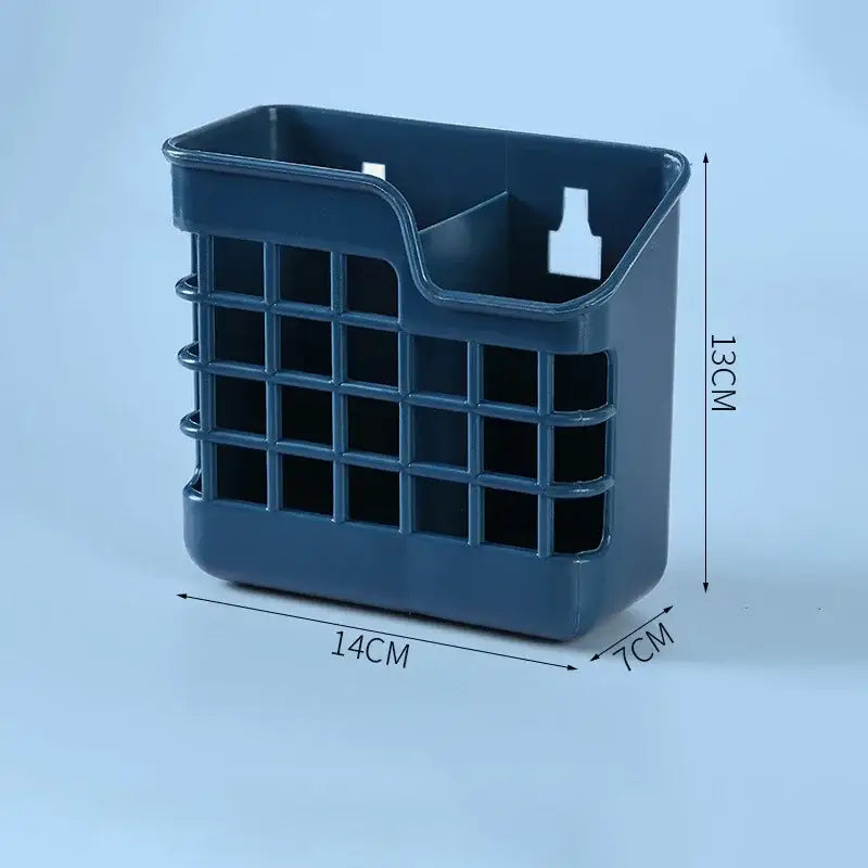 Dark blue plastic decorbites kitchen cutlery storage holder with grid pattern and integrated utensil compartment