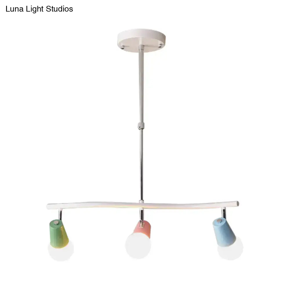 Modern iron wave island pendant light with colorful horn swivel frosted glass shades in chrome and white finish