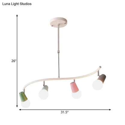 Modern curved colorful horn swivel pendant light with four adjustable spotlights in pastel shades for iron wave island lighting