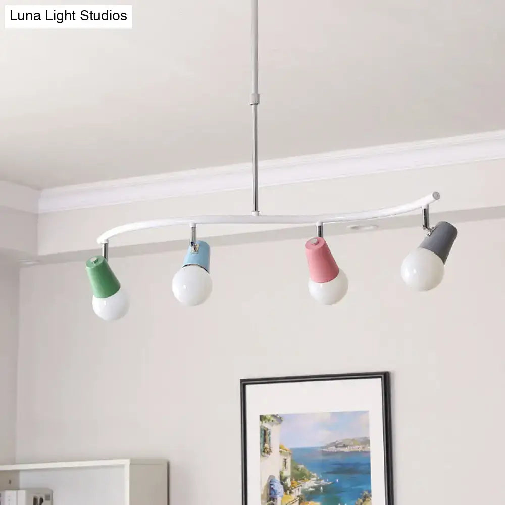 Modern white iron wave island lighting fixture with colorful horn swivel pendant four adjustable cylindrical lamps