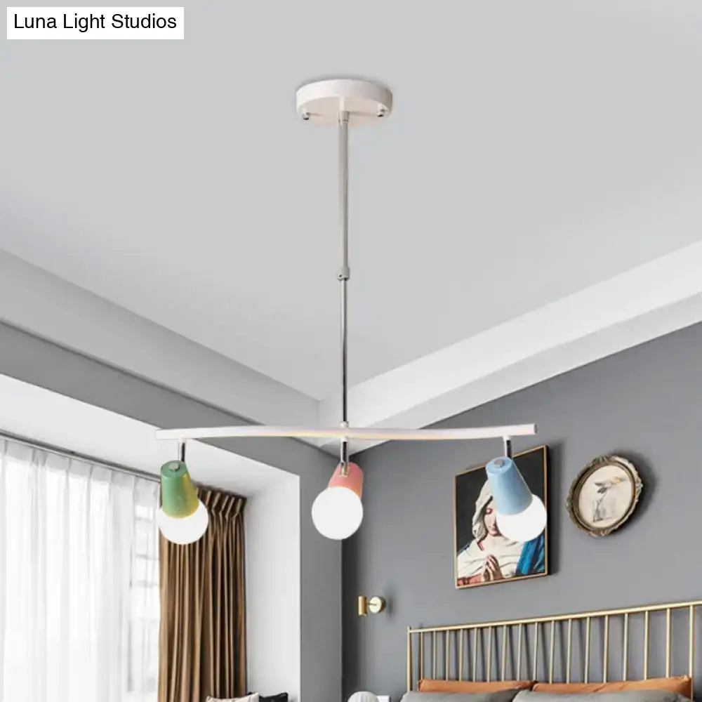 DecorBites™ colorful horn swivel iron wave island pendant light with white bar and green pink blue shades on metallic rod
