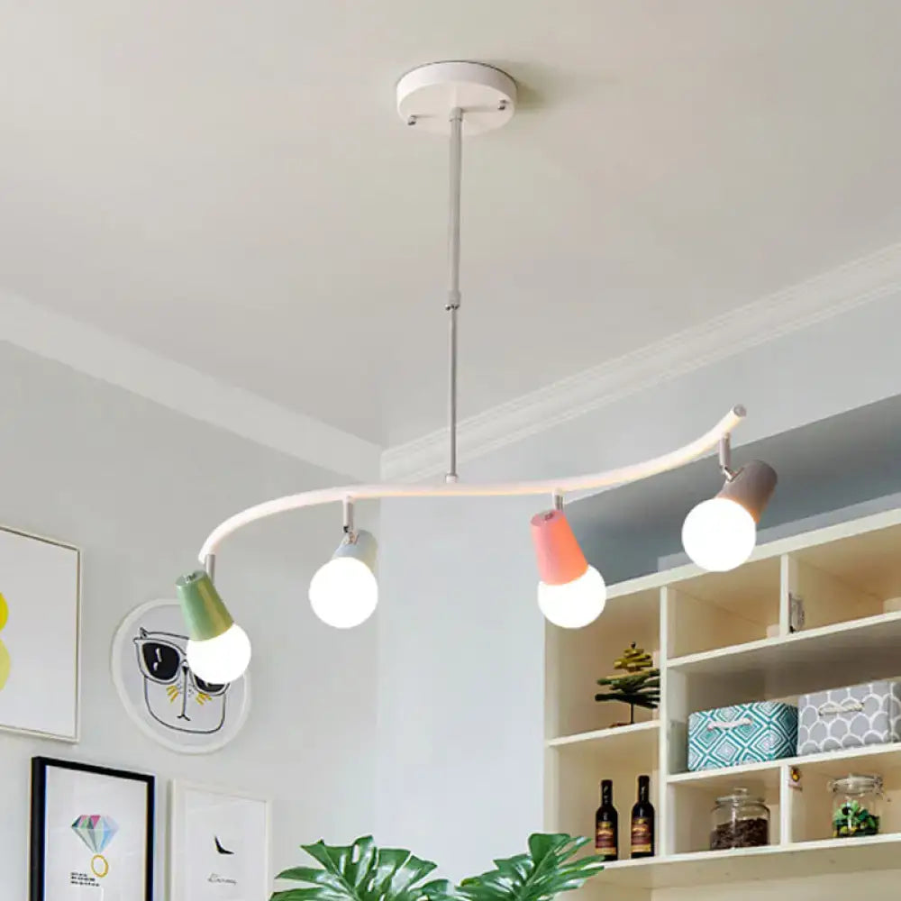 Modern white iron wave island ceiling light with colorful horn swivel three adjustable spotlight bulbs in green pink gray
