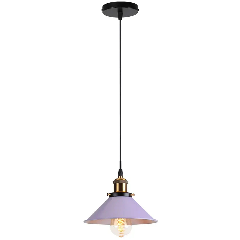 Purple metal pendant light with brass finish and exposed filament bulb decorbites colorful industrial loft pendant light