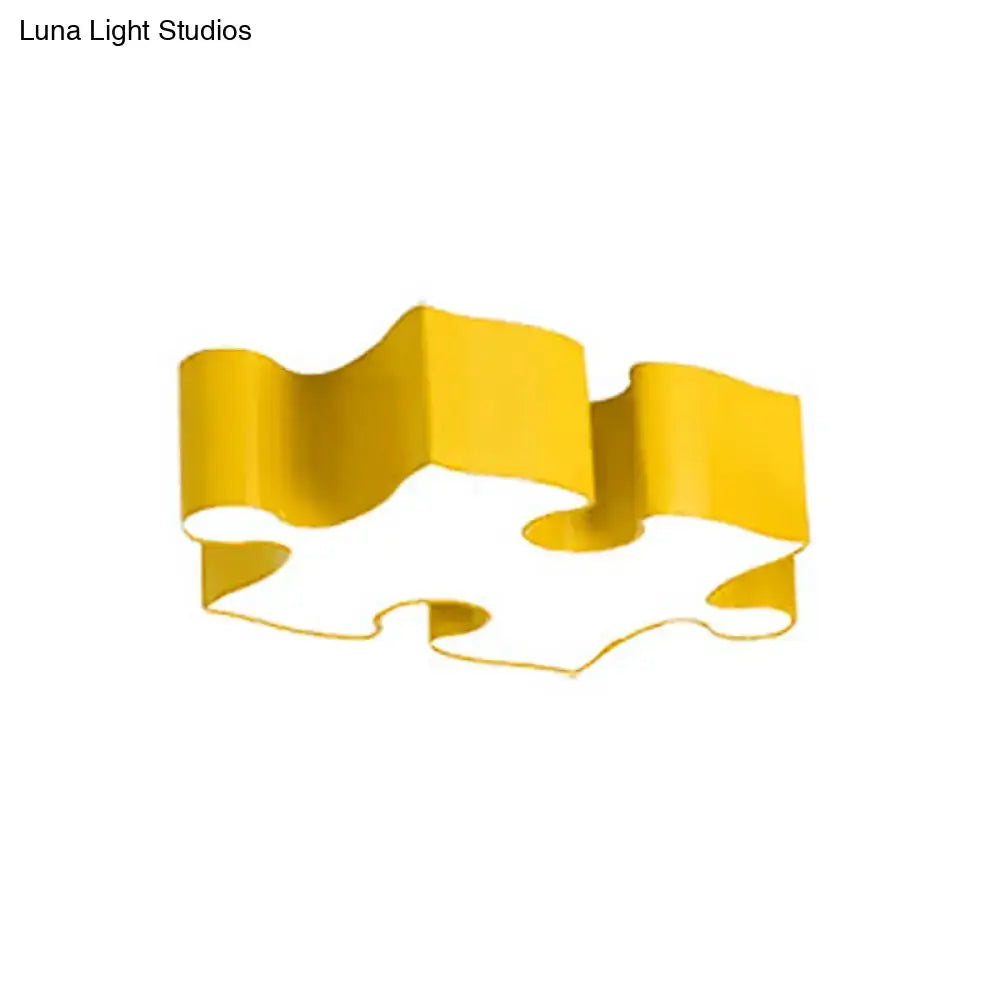 A sleek red yellow decorbites kids style jigsaw puzzles ceiling flush light with acrylic led flushmount and metallic finish