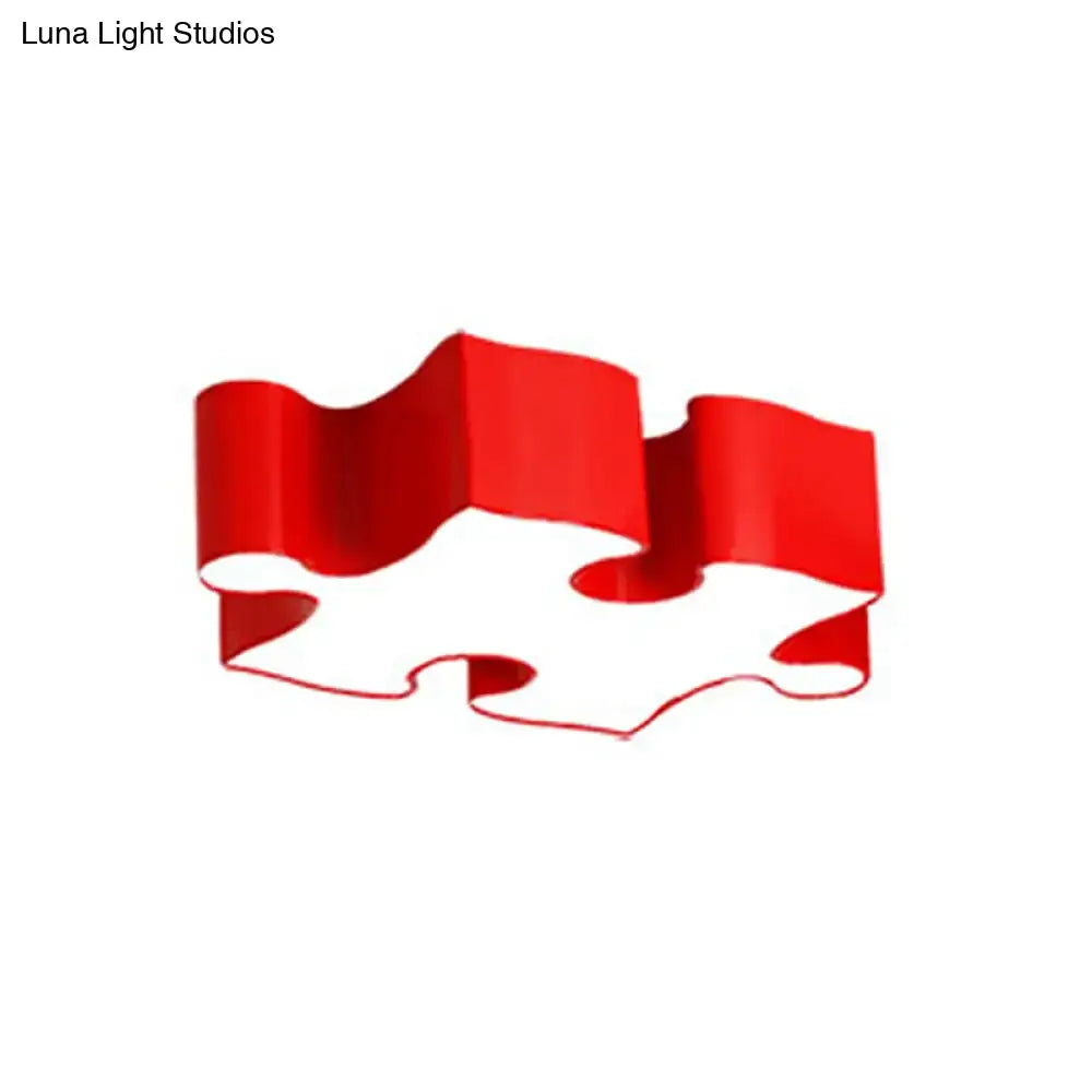 Decorbites™ kids style jigsaw puzzles ceiling flush light featuring a glossy red puzzle piece acrylic lampshade