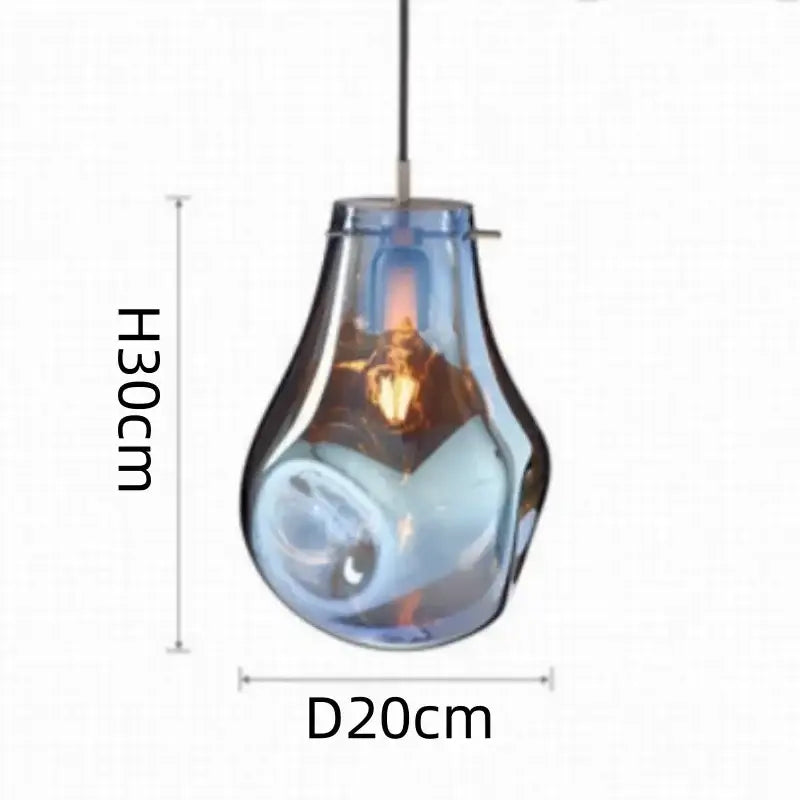 Translucent blue glass pendant light with teardrop shape and visible filament for colorful modern glass chandelier decorbites