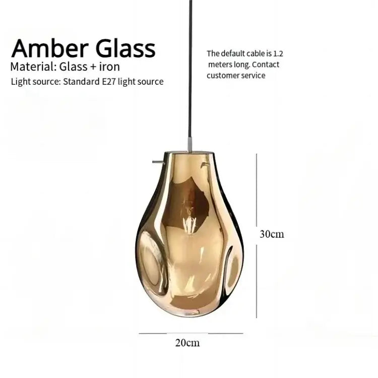 Amber glass pendant light with teardrop design made of polished amber glass and iron for colorful modern glass chandelier decorbites