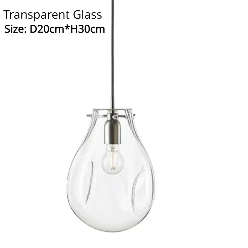 Clear glass teardrop pendant light with subtle ridges and sleek metallic fixture for colorful modern glass chandelier decorbites