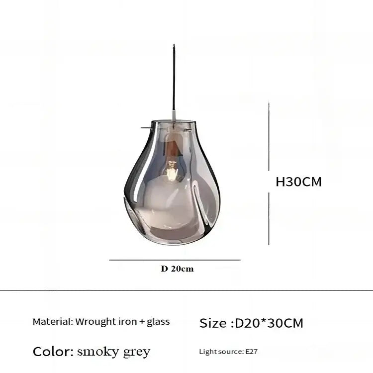 Smoky grey teardrop glass pendant light with wrought iron frame from decorbites colorful modern glass chandelier collection