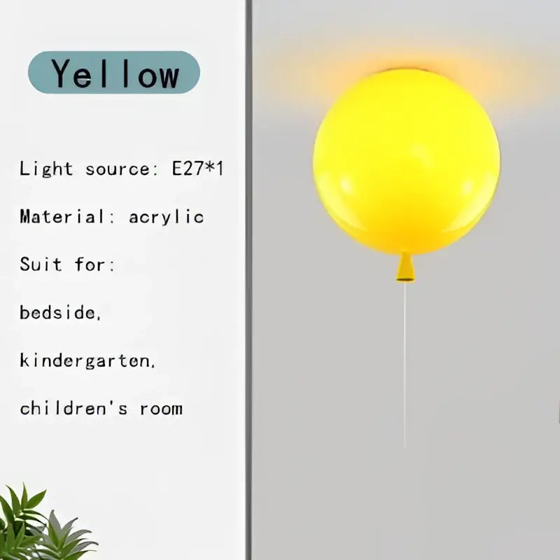 Bright yellow acrylic kids balloon pendant light with glowing effect for colorful decorbites kids balloon bedroom decor