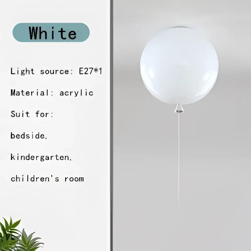 White acrylic kids balloon pendant light with slender string designed for decorbites kids balloon bedroom decor
