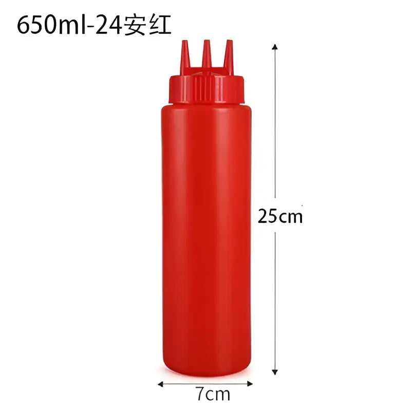 Red plastic condiment squeeze bottle with three-pronged nozzle 650ml from decorbites colorful squeeze bottle set
