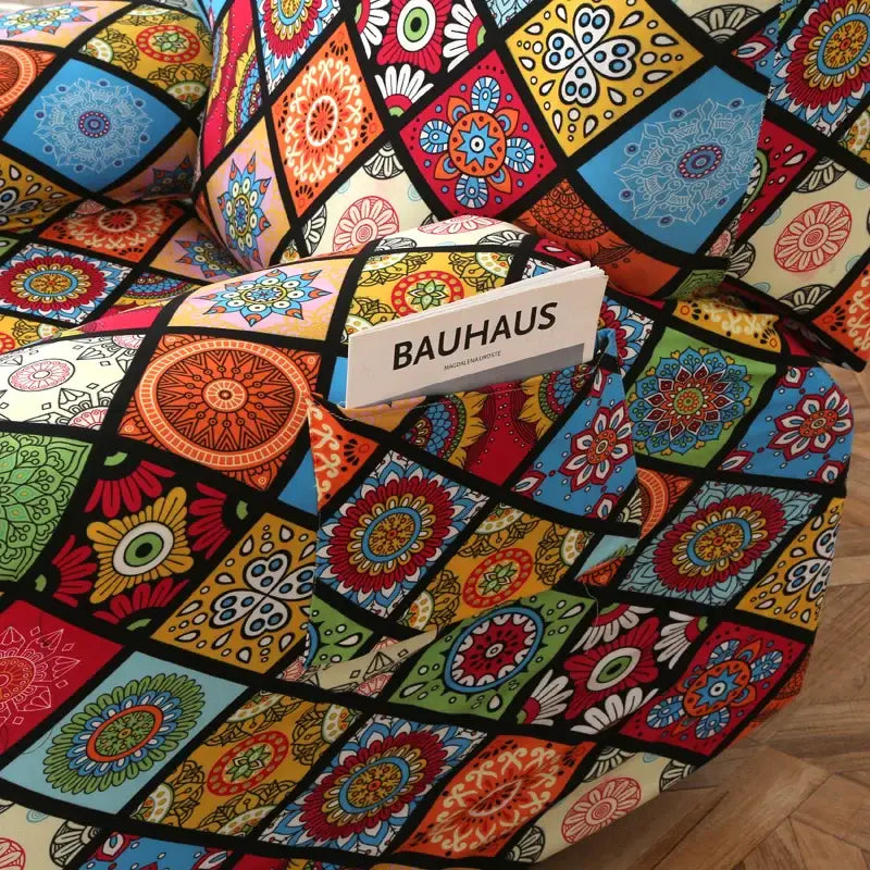Colorful patchwork elastic sofa cover with vibrant geometric and floral mandala designs for living room recliners