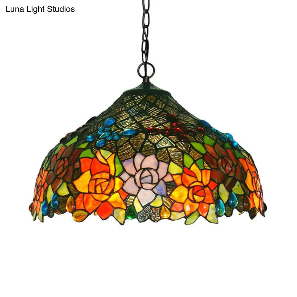 Colorful Petal Glass Chandelier Light Fixture - 3-Light Bronze Suspension Lighting for Dining Room