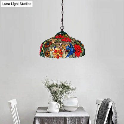 Colorful Petal Glass Chandelier Light Fixture - 3-Light Bronze Suspension Lighting for Dining Room