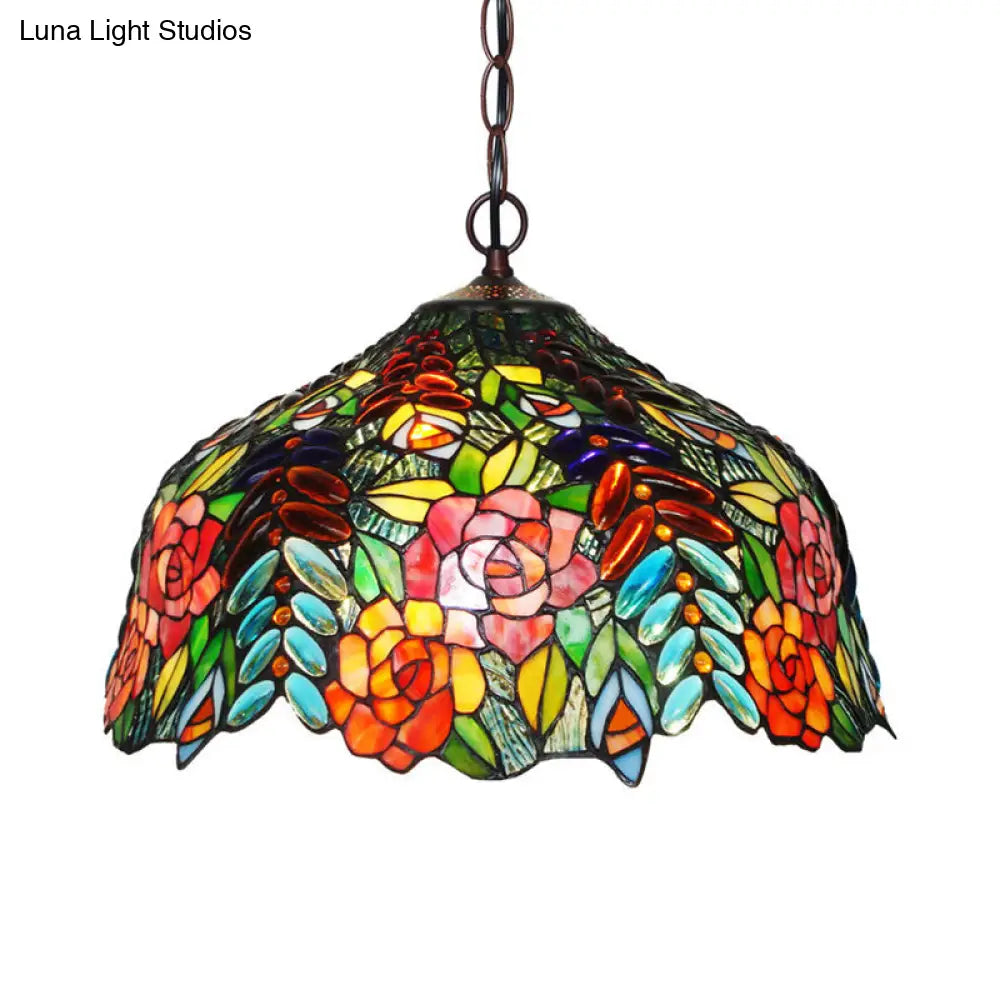 Colorful Petal Glass Chandelier Light Fixture - 3-Light Bronze Suspension Lighting for Dining Room