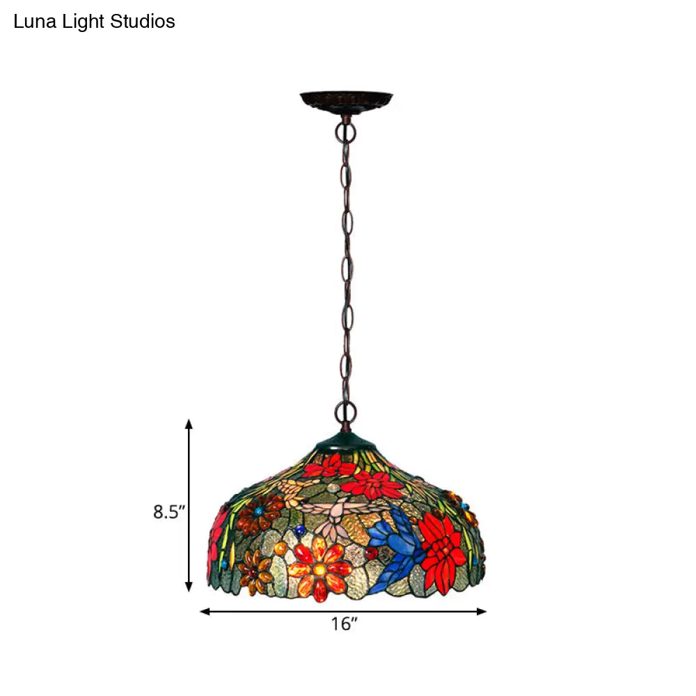 Colorful Petal Glass Chandelier Light Fixture - 3-Light Bronze Suspension Lighting for Dining Room