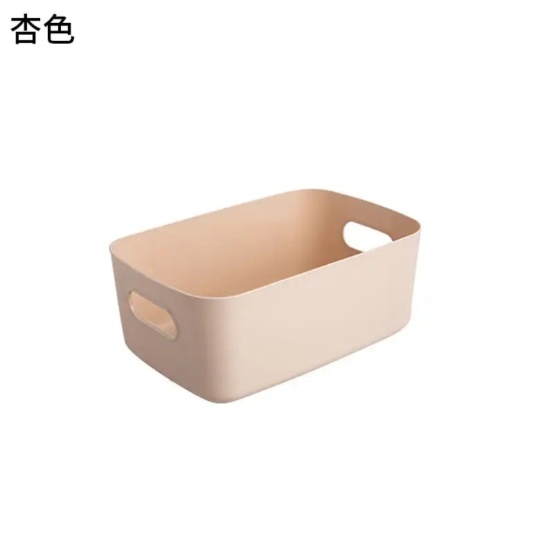 Beige rectangular plastic storage basket with integrated handles for decorbites kitchenware storage containers