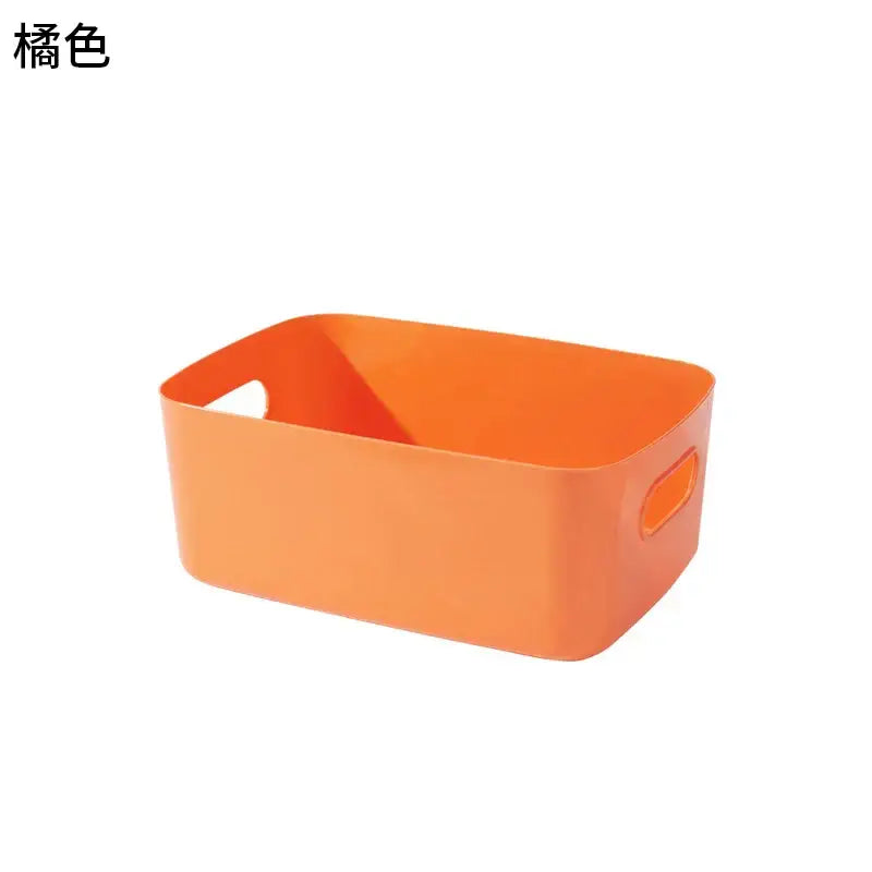Orange rectangular plastic decorbites kitchenware storage bin with integrated handles for kitchenware storage containers